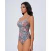image:imageSUUKSESS Women One Piece Tummy Control Swimsuit Crisscross Backless Bathing SuitRetro Red Floral