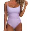 image:imageSUUKSESS Women One Piece Tummy Control Swimsuit Crisscross Backless Bathing SuitLight Purple