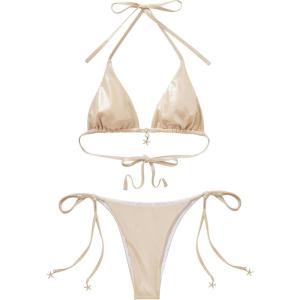 image:imageSUUKSESS Women Sexy High Waisted Bikini Sets Halter String 2 Piece SwimsuitsChampagne Gold