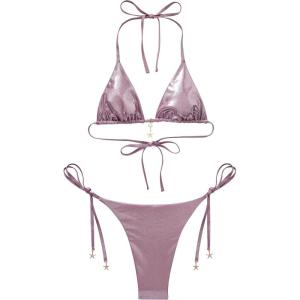 image:imageSUUKSESS Women Sexy High Waisted Bikini Sets Halter String 2 Piece SwimsuitsLight Purple