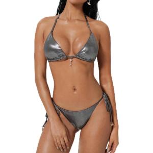 image:imageSUUKSESS Women Sexy High Waisted Bikini Sets Halter String 2 Piece SwimsuitsSparkle Black