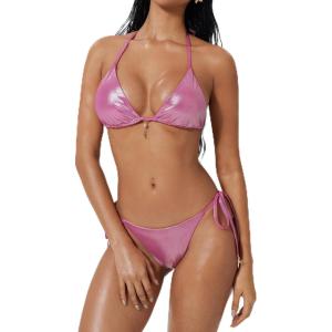 image:imageSUUKSESS Women Sexy High Waisted Bikini Sets Halter String 2 Piece SwimsuitsSparkle Pink