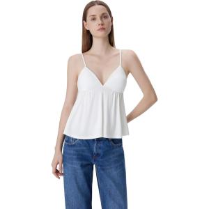 image:imageSUUKSESS Women V Neck Babydoll Tank Tops with Built in Bra Summer Cute Peplum Cami Going Out TopsCream White