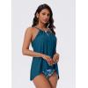 image:imageSUUKSESS Women Ruffle High Neck Tankini Swimsuit Flowy Tummy Control Bathing SuitBlue Floral