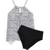 image:imageSUUKSESS Women Ruffle High Neck Tankini Swimsuit Flowy Tummy Control Bathing SuitWhite and Black Points
