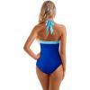 image:imageSUUKSESS Women Sexy Tummy Control One Piece Swimsuit Halter Retro Bathing Suit68 Blue Color Block