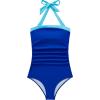 image:imageSUUKSESS Women Sexy Tummy Control One Piece Swimsuit Halter Retro Bathing Suit68 Blue Color Block