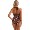 image:imageSUUKSESS Women Sexy Tummy Control One Piece Swimsuit Halter Retro Bathing Suit68 Deep Brown White Polka Dots