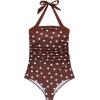 image:imageSUUKSESS Women Sexy Tummy Control One Piece Swimsuit Halter Retro Bathing Suit68 Deep Brown White Polka Dots