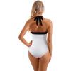 image:imageSUUKSESS Women Sexy Tummy Control One Piece Swimsuit Halter Retro Bathing Suit68 White Black