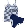 image:imageSUUKSESS Women Tummy Control Tankini Bathing Suit Ruffle High Waisted Swimsuit60 Navy Blue Striped