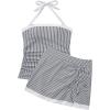 image:imageSUUKSESS Women Tummy Control Tankini Swimsuits with Skirt Backless Bathing SuitNavy Blue Striped