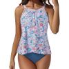 image:imageSUUKSESS Women Tummy Control Tankini Bathing Suit Ruffle High Waisted Swimsuit60 Floral Printed Blue