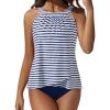 image:imageSUUKSESS Women Tummy Control Tankini Bathing Suit Ruffle High Waisted Swimsuit60 Navy Blue Striped