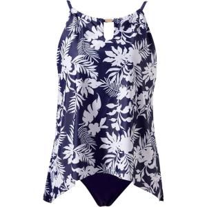 image:imageSUUKSESS Women Ruffle High Neck Tankini Swimsuit Flowy Tummy Control Bathing SuitNavy Blue Floral