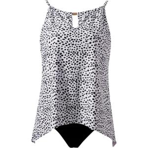 image:imageSUUKSESS Women Ruffle High Neck Tankini Swimsuit Flowy Tummy Control Bathing SuitWhite and Black Points