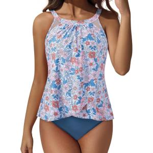 image:imageSUUKSESS Women Tummy Control Tankini Bathing Suit Ruffle High Waisted Swimsuit60 Floral Printed Blue