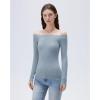 image:imageSUUKSESS Cloud Cashmere Women Lace Off Shoulder Long Sleeve Shirt Basic Knit TopAsh Blue