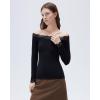 image:imageSUUKSESS Cloud Cashmere Women Lace Off Shoulder Long Sleeve Shirt Basic Knit TopBlack