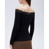 image:imageSUUKSESS Cloud Cashmere Women Lace Off Shoulder Long Sleeve Shirt Basic Knit TopBlack