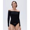 image:imageSUUKSESS Cloud Cashmere Women Lace Off Shoulder Long Sleeve Shirt Basic Knit TopBlack
