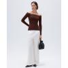 image:imageSUUKSESS Cloud Cashmere Women Lace Off Shoulder Long Sleeve Shirt Basic Knit TopBrown