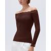 image:imageSUUKSESS Cloud Cashmere Women Lace Off Shoulder Long Sleeve Shirt Basic Knit TopBrown