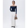 image:imageSUUKSESS Cloud Cashmere Women Lace Off Shoulder Long Sleeve Shirt Basic Knit TopNavy Blue