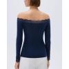 image:imageSUUKSESS Cloud Cashmere Women Lace Off Shoulder Long Sleeve Shirt Basic Knit TopNavy Blue