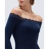 image:imageSUUKSESS Cloud Cashmere Women Lace Off Shoulder Long Sleeve Shirt Basic Knit TopNavy Blue