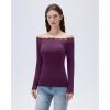 image:imageSUUKSESS Cloud Cashmere Women Lace Off Shoulder Long Sleeve Shirt Basic Knit TopPlum