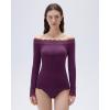 image:imageSUUKSESS Cloud Cashmere Women Lace Off Shoulder Long Sleeve Shirt Basic Knit TopPlum