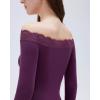 image:imageSUUKSESS Cloud Cashmere Women Lace Off Shoulder Long Sleeve Shirt Basic Knit TopPlum