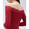 image:imageSUUKSESS Cloud Cashmere Women Lace Off Shoulder Long Sleeve Shirt Basic Knit TopRed