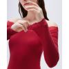 image:imageSUUKSESS Cloud Cashmere Women Lace Off Shoulder Long Sleeve Shirt Basic Knit TopRed