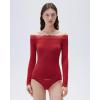 image:imageSUUKSESS Cloud Cashmere Women Lace Off Shoulder Long Sleeve Shirt Basic Knit TopRed