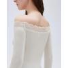 image:imageSUUKSESS Cloud Cashmere Women Lace Off Shoulder Long Sleeve Shirt Basic Knit TopWhite