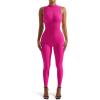 image:imageSUUKSESS Women Ribbed Seamless One Piece Jumpsuits Zip Up Sexy Bodycon Romper