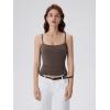 image:imageSUUKSESS Women Square Neck Tank Tops with Built in Bras Double Line Going Out Basic Camisole Top01 Brown