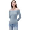 image:imageSUUKSESS Cloud Cashmere Women Lace Off Shoulder Long Sleeve Shirt Basic Knit TopAsh Blue