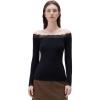 image:imageSUUKSESS Cloud Cashmere Women Lace Off Shoulder Long Sleeve Shirt Basic Knit TopBlack