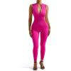 image:imageSUUKSESS Women Ribbed Seamless One Piece Jumpsuits Zip Up Sexy Bodycon Romper