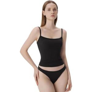 image:imageSUUKSESS Women Square Neck Tank Tops with Built in Bras Double Line Going Out Basic Camisole Top01 Black