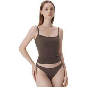 image:imageSUUKSESS Women Square Neck Tank Tops with Built in Bras Double Line Going Out Basic Camisole Top01 Brown