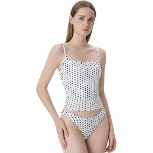 image:imageSUUKSESS Women Square Neck Tank Tops with Built in Bras Double Line Going Out Basic Camisole TopWhite Polka Dots