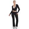 image:imageSUUKSESS Women Pilates Wrap Workout Cropped Top Ribbed Long Sleeve V Neck Tie Front Ballet Yoga Shrug BlouseBlack