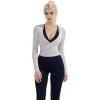 image:imageSUUKSESS Women Pilates Wrap Workout Cropped Top Ribbed Long Sleeve V Neck Tie Front Ballet Yoga Shrug BlouseGray