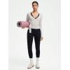 image:imageSUUKSESS Women Pilates Wrap Workout Cropped Top Ribbed Long Sleeve V Neck Tie Front Ballet Yoga Shrug BlouseGray