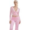 image:imageSUUKSESS Women Pilates Wrap Workout Cropped Top Ribbed Long Sleeve V Neck Tie Front Ballet Yoga Shrug BlousePink