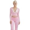 image:imageSUUKSESS Women Pilates Wrap Workout Cropped Top Ribbed Long Sleeve V Neck Tie Front Ballet Yoga Shrug BlousePink